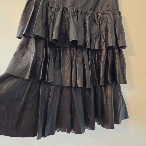 Dominic Bellissimo Black Soft Leather Tiered Ruffle Midi Skirt Boho Chic Black 8 - Picture 8 of 15